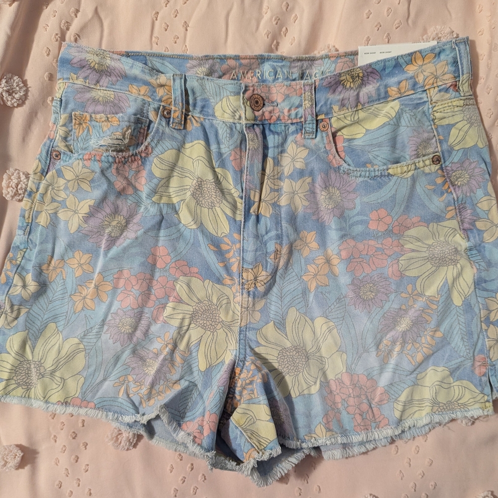 American Eagle Outfitters Floral Jean Shorts - Blue and Yellow